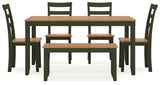 Gesthaven Natural/Green Dining Table with 4 Chairs and Bench (Set of 6)