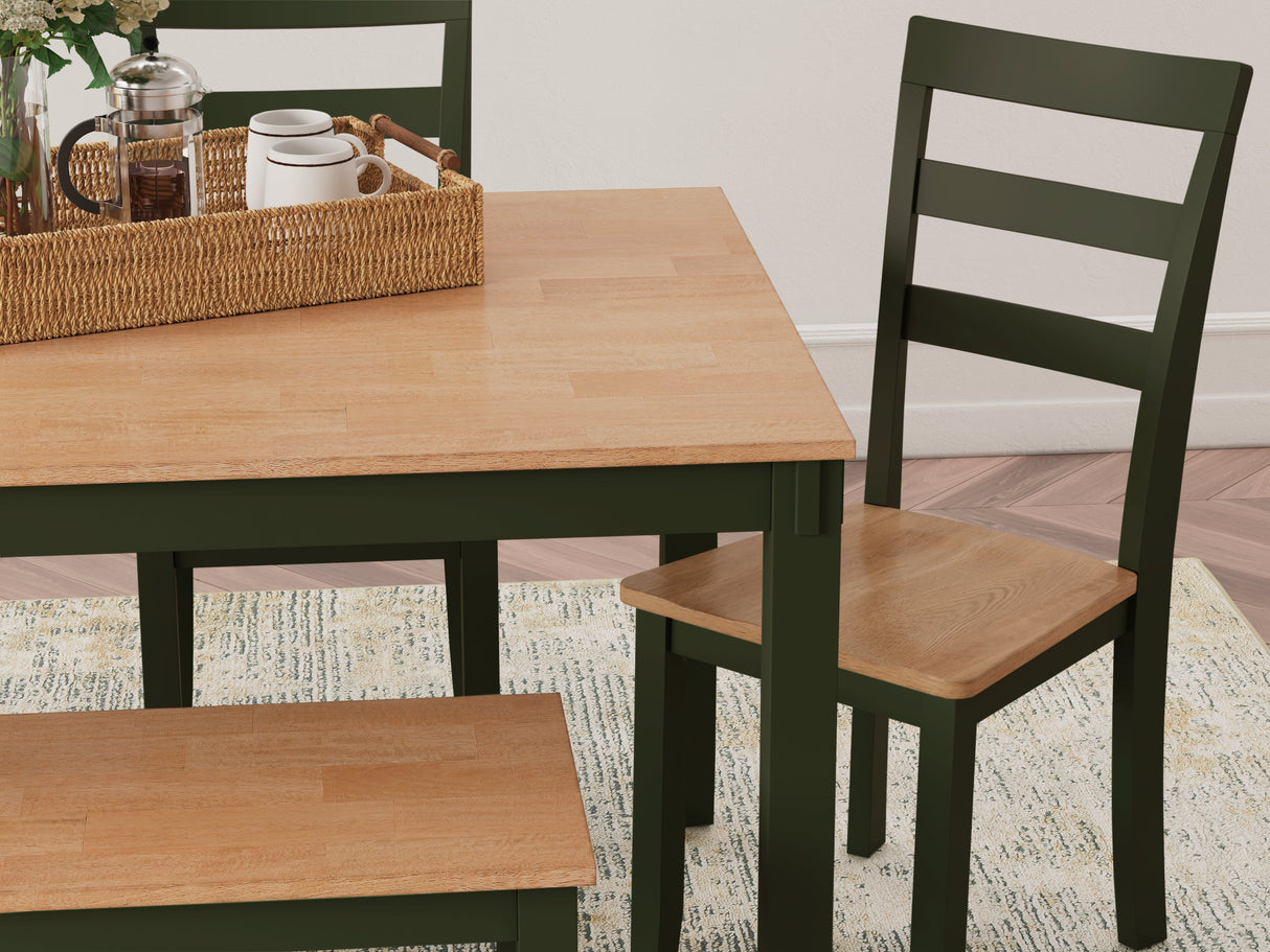 Gesthaven Natural/Green Dining Table with 4 Chairs and Bench (Set of 6)