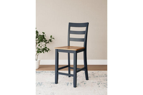 Gesthaven Natural/Blue Counter Height Dining Table and 2 Barstools by Ashley at Eve Furniture