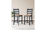Gesthaven Natural/Blue Counter Height Dining Table and 2 Barstools by Ashley at Eve Furniture