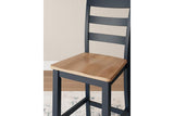 Gesthaven Natural/Blue Counter Height Dining Table and 2 Barstools by Ashley at Eve Furniture