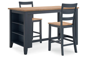 Gesthaven Natural/Blue Counter Height Dining Table and 2 Barstools by Ashley at Eve Furniture