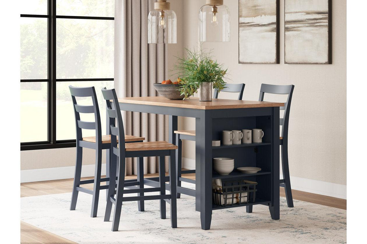 Gesthaven Natural/Blue Counter Height Dining Table and 4 Barstools by Ashley at Eve Furniture