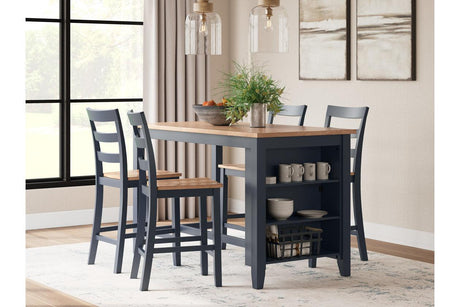 Gesthaven Natural/Blue Counter Height Dining Table and 4 Barstools by Ashley at Eve Furniture