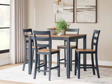 Gesthaven Natural/Blue Counter Height Dining Table and 4 Barstools by Ashley at Eve Furniture