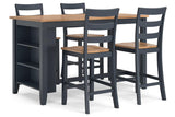 Gesthaven Natural/Blue Counter Height Dining Table and 4 Barstools by Ashley at Eve Furniture
