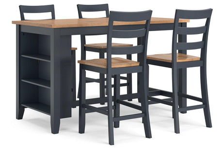 Gesthaven Natural/Blue Counter Height Dining Table and 4 Barstools by Ashley at Eve Furniture