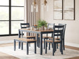 Gesthaven Natural/Blue Dining Table with 4 Chairs and Bench by Ashley at Eve Furniture
