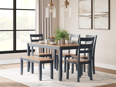 Gesthaven Natural/Blue Dining Table with 4 Chairs and Bench by Ashley at Eve Furniture