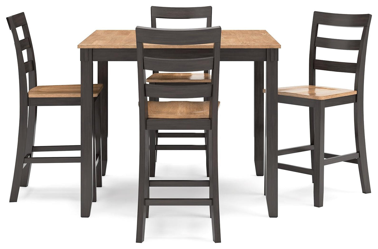 Gesthaven Natural/Brown Counter Height Dining Table and 4 Barstools by Ashley at Eve Furniture