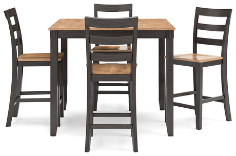 Gesthaven Natural/Brown Counter Height Dining Table and 4 Barstools by Ashley at Eve Furniture