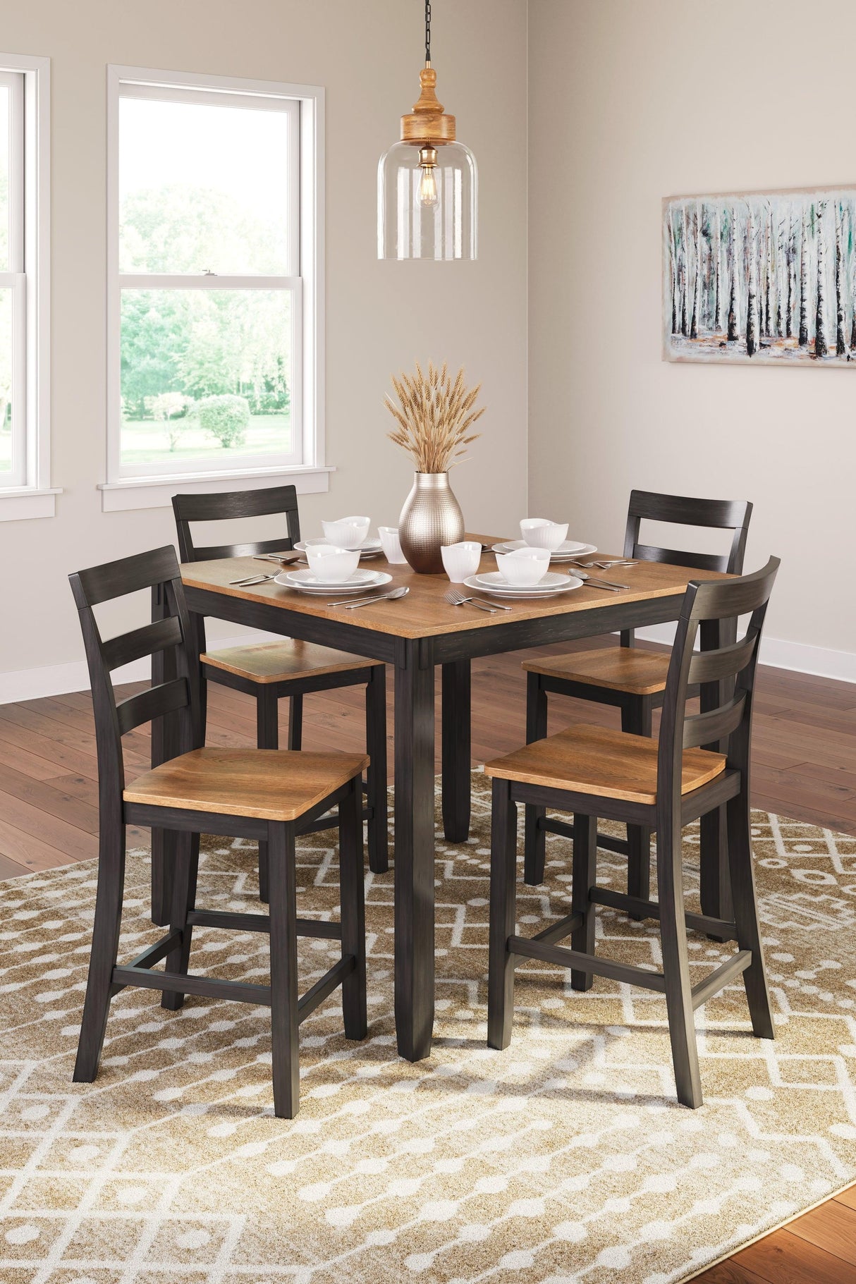Gesthaven Natural/Brown Counter Height Dining Table and 4 Barstools by Ashley at Eve Furniture
