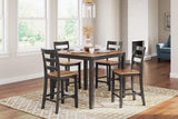 Gesthaven Natural/Brown Counter Height Dining Table and 4 Barstools by Ashley at Eve Furniture