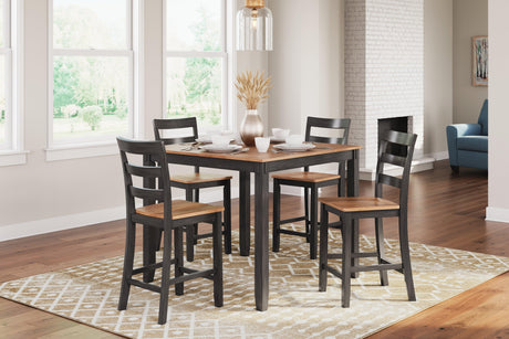 Gesthaven Natural/Brown Counter Height Dining Table and 4 Barstools by Ashley at Eve Furniture