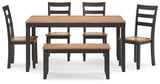 Gesthaven Natural/Brown Dining Table with 4 Chairs and Bench by Ashley at Eve Furniture