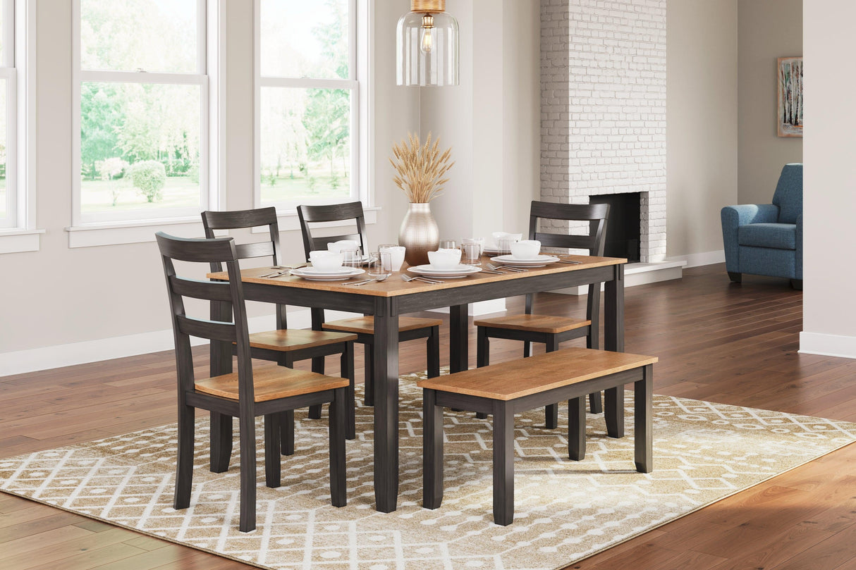 Gesthaven Natural/Brown Dining Table with 4 Chairs and Bench by Ashley at Eve Furniture