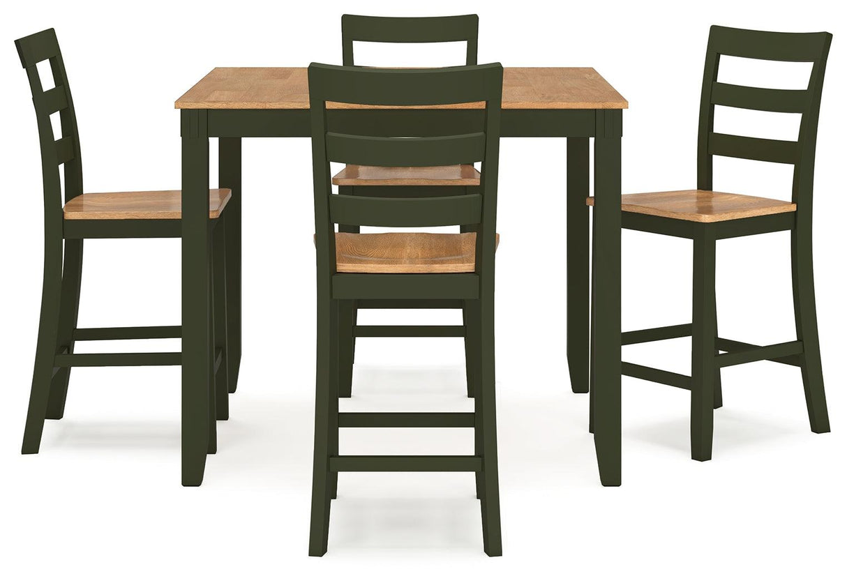 Gesthaven Natural/Green Counter Height Dining Table and 4 Barstools by Ashley at Eve Furniture