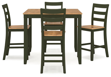Gesthaven Natural/Green Counter Height Dining Table and 4 Barstools by Ashley at Eve Furniture