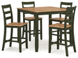Gesthaven Natural/Green Counter Height Dining Table and 4 Barstools by Ashley at Eve Furniture