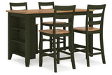 Gesthaven Natural/Green Counter Height Dining Table and 4 Barstools by Ashley at Eve Furniture