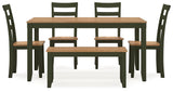 Gesthaven Natural/Green Dining Table with 4 Chairs and Bench by Ashley at Eve Furniture