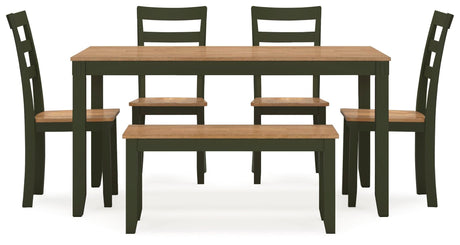 Gesthaven Natural/Green Dining Table with 4 Chairs and Bench by Ashley at Eve Furniture