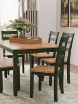 Gesthaven Natural/Green Dining Table with 4 Chairs and Bench by Ashley at Eve Furniture