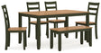 Gesthaven Natural/Green Dining Table with 4 Chairs and Bench by Ashley at Eve Furniture