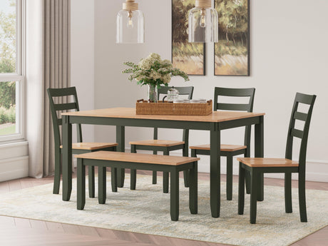 Gesthaven Natural/Green Dining Table with 4 Chairs and Bench by Ashley at Eve Furniture