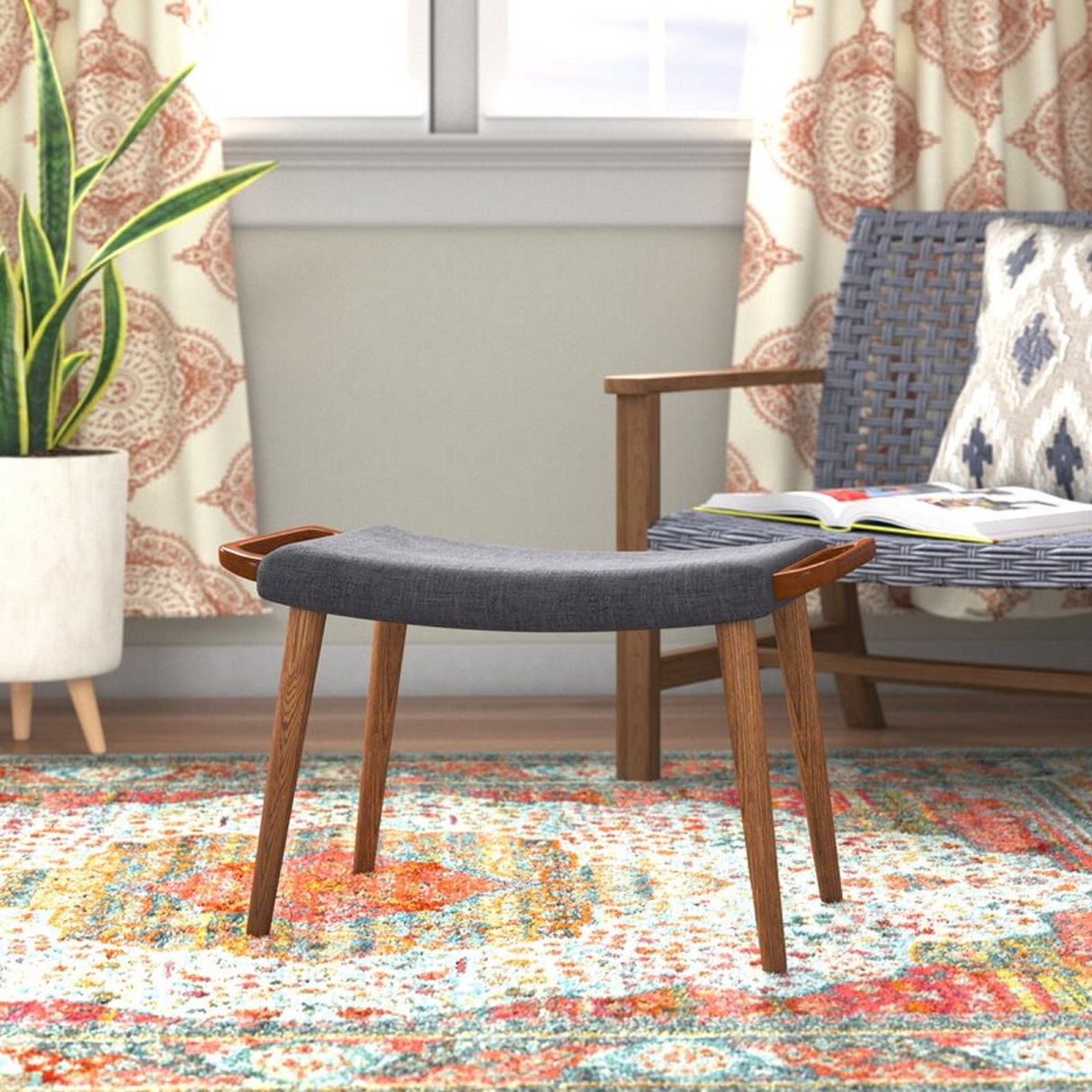 Geta Ottoman in Charcoal and Antique Walnut by Manhattan Comfort at Eve Furniture