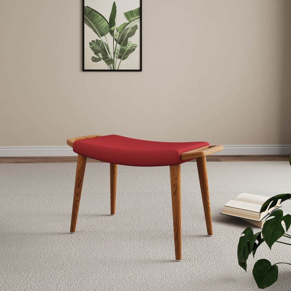 Geta Ottoman in Red and Antique Walnut by Manhattan Comfort at Eve Furniture