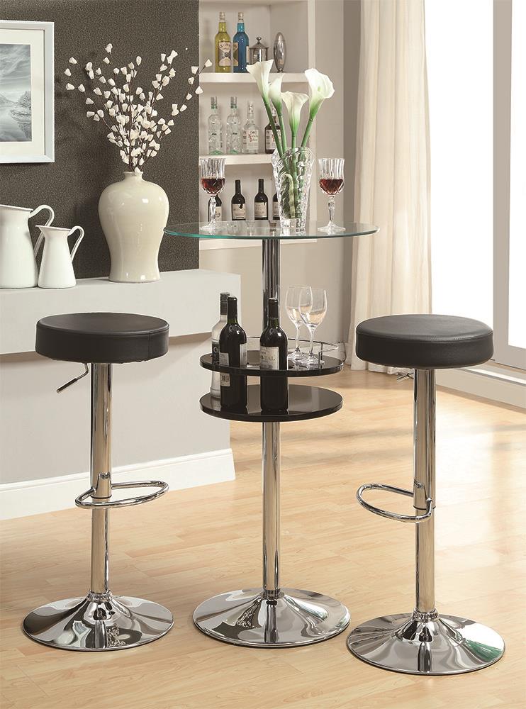 Gianella Black/Chrome Glass Top Bar Table with Wine Storage