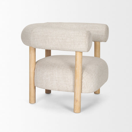 Gianna Open Back Light Brown Wood w/ Oatmeal Fabric Accent Chair by Mercana at Eve Furniture