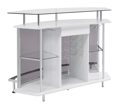 Gideon Crescent Shaped Glass Top Bar Unit with Drawer by Coaster at Eve Furniture