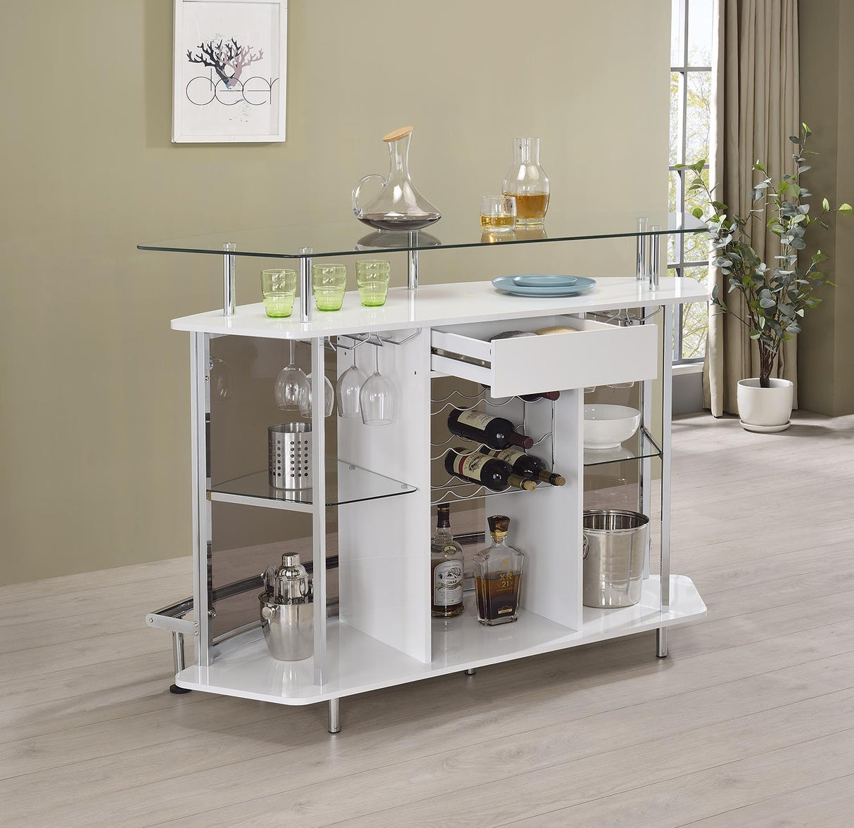 Gideon Crescent Shaped Glass Top Bar Unit with Drawer by Coaster at Eve Furniture