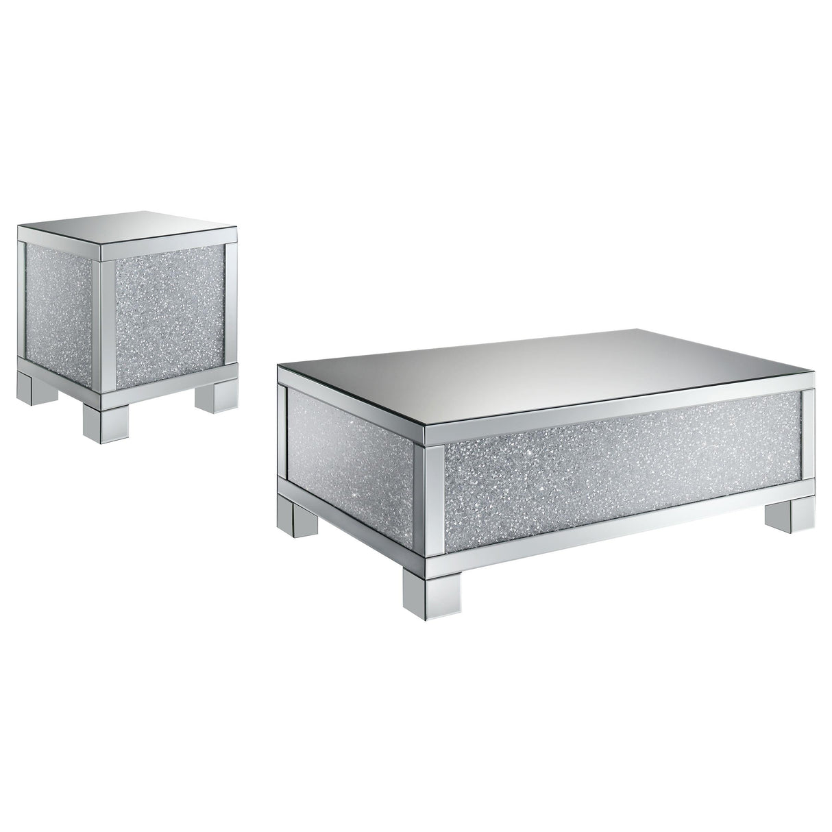 Gillian Silver 2-Piece Mirrored Coffee and End Table Set by Coaster at Eve Furniture