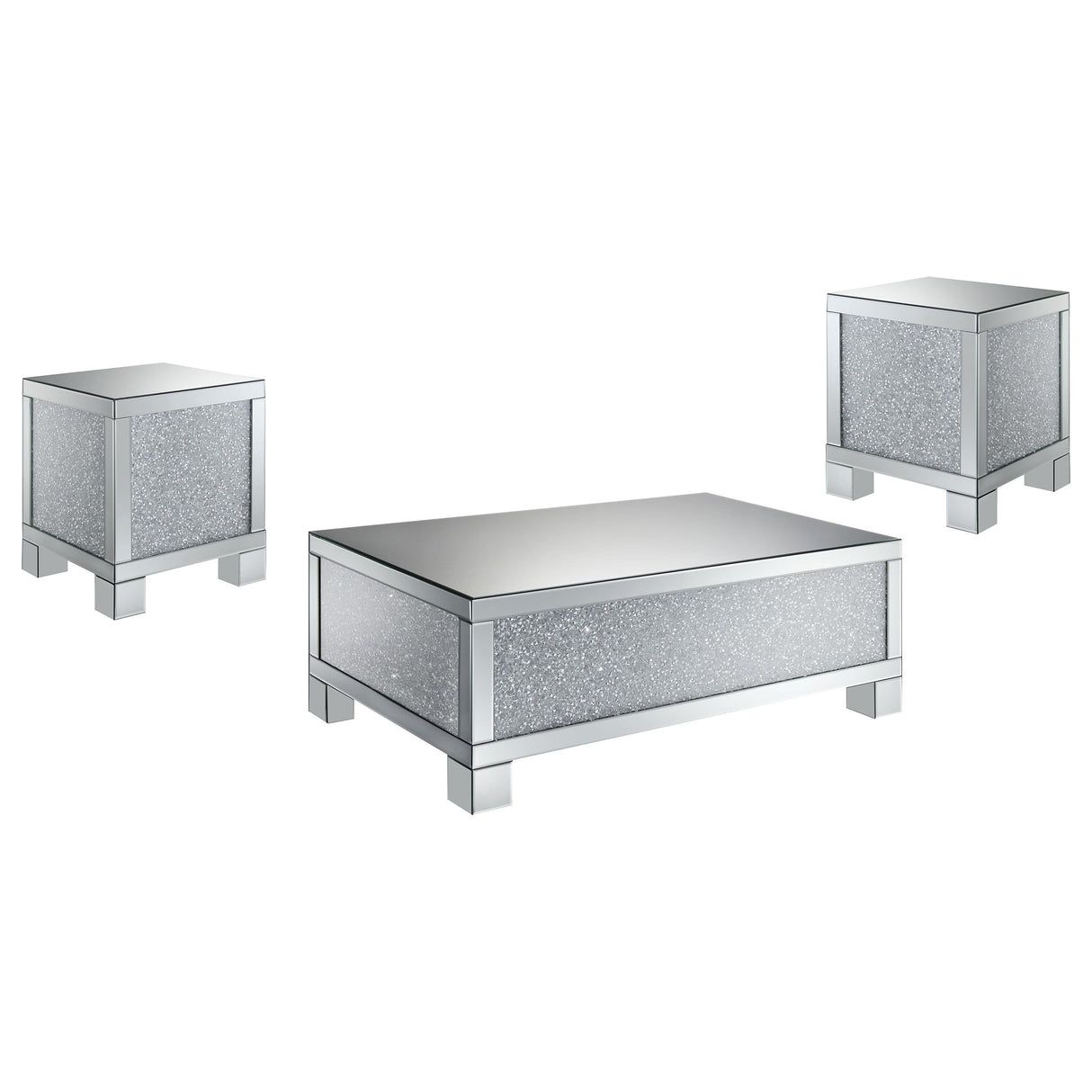 Gillian Silver 3-Piece Mirrored Coffee and End Table Set by Coaster at Eve Furniture