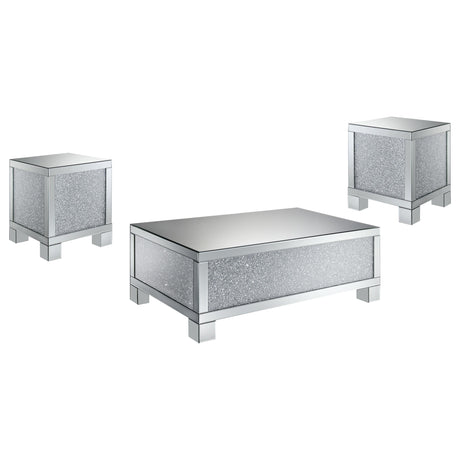 Gillian Silver 3-Piece Mirrored Coffee and End Table Set by Coaster at Eve Furniture