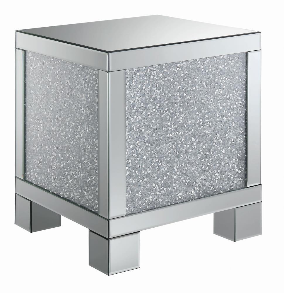 Gillian Silver/Clear Mirror Square End Table by Coaster at Eve Furniture
