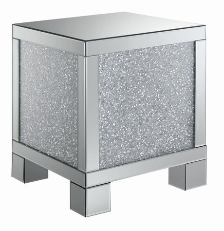 Gillian Silver/Clear Mirror Square End Table by Coaster at Eve Furniture