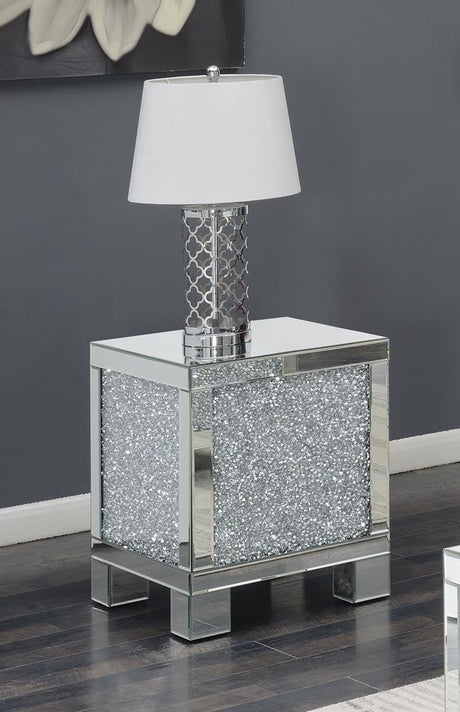Gillian Silver/Clear Mirror Square End Table by Coaster at Eve Furniture