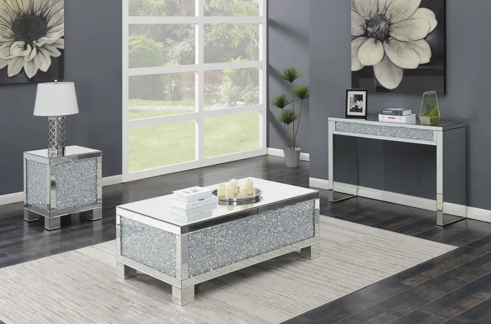 Gillian Silver/Clear Rectangular Sofa Table Mirror by Coaster at Eve Furniture