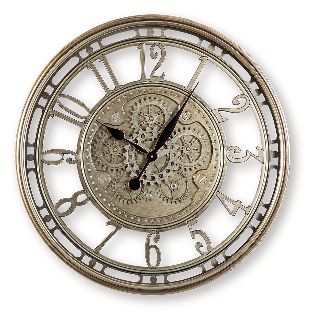 Gilover Champagne Finish Wall Clock by Ashley at Eve Furniture