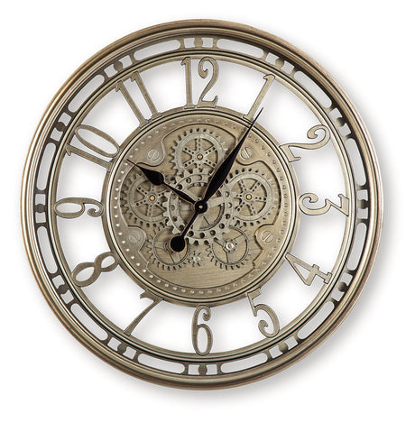 Gilover Champagne Finish Wall Clock by Ashley at Eve Furniture