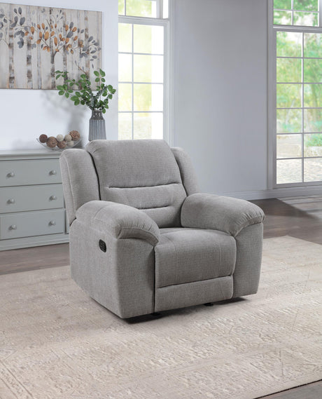 Gilson Gray Chenille Glider Recliner Chair by Coaster at Eve Furniture