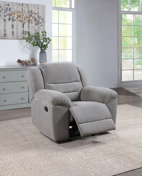 Gilson Gray Chenille Glider Recliner Chair by Coaster at Eve Furniture