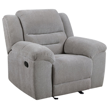 Gilson Gray Chenille Glider Recliner Chair by Coaster at Eve Furniture