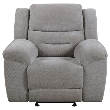 Gilson Gray Chenille Glider Recliner Chair by Coaster at Eve Furniture