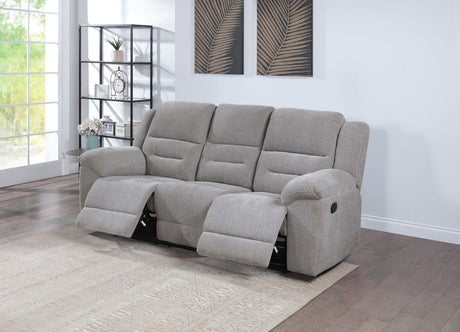 Gilson Gray Chenille Upholstered Reclining Sofa by Coaster at Eve Furniture