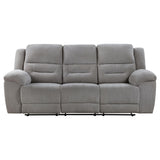 Gilson Gray Chenille Upholstered Reclining Sofa by Coaster at Eve Furniture